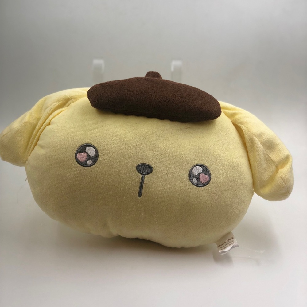 Sanrio Pompompurin Plush Dog Pillow in Yellow and Brown with Pink Eye Accents
